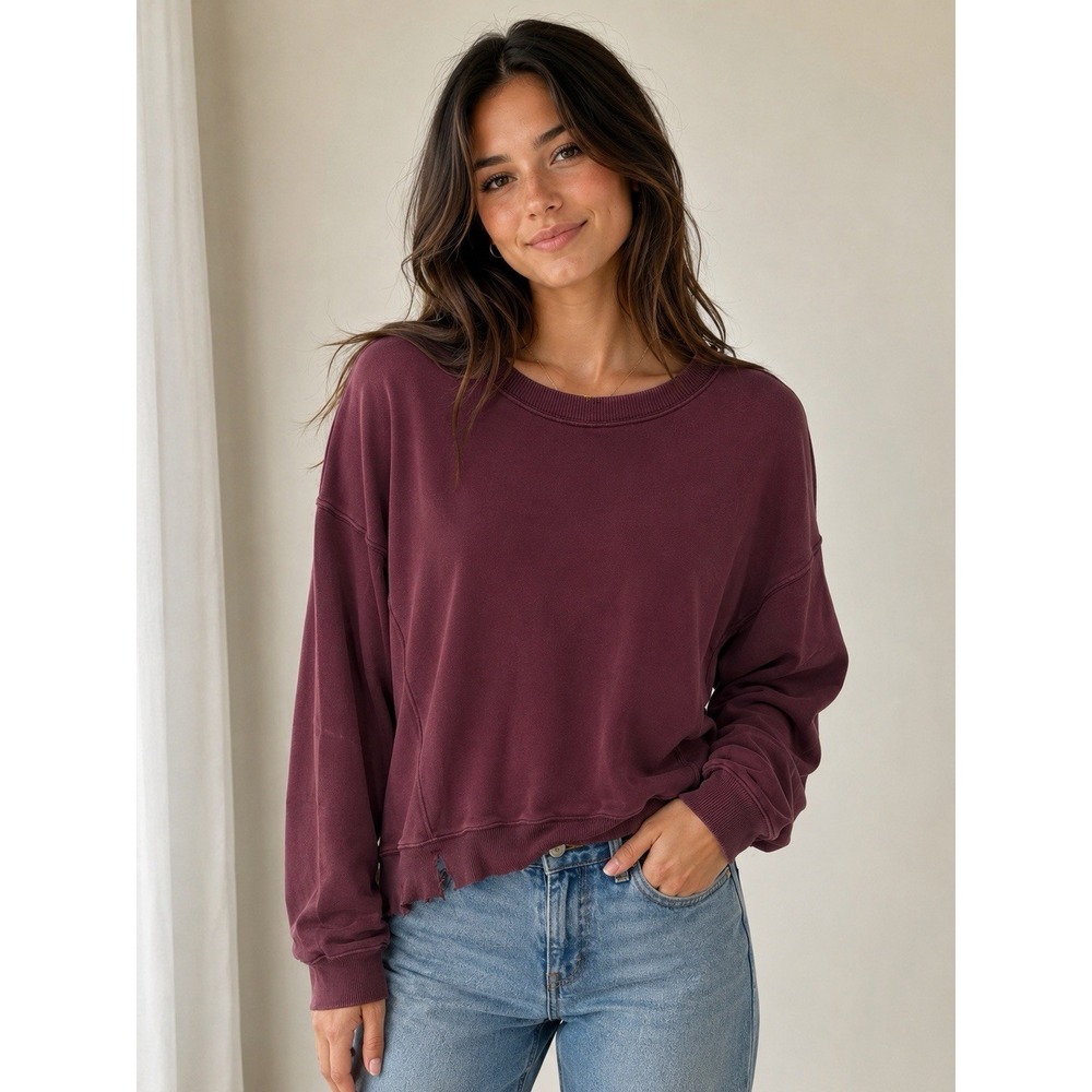 Aerie The Chill Crew Oversized Sweatshirt Royal Berry Size Medium Comfort Cozy